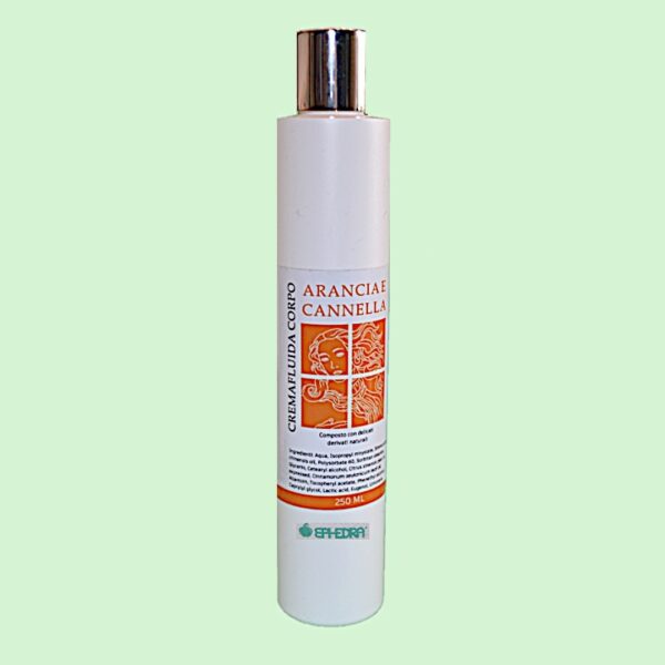 Crema fluida corpo idratante per tutti i tipi di pelle all'essenza di arancia e cannella.