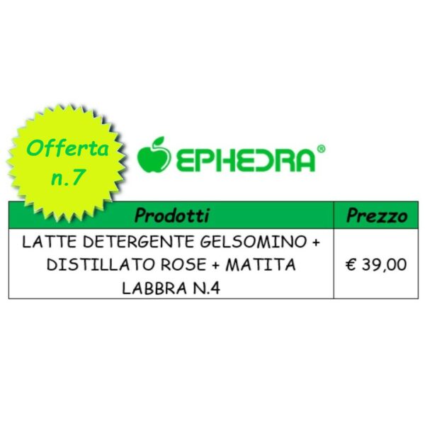 Offerta n. 7 costituita da Latte Detergente Gelsomino+ Distillato Rose + Matita Labbra n.4.