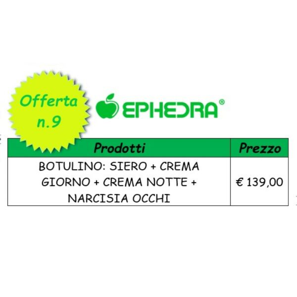 Offerta n. 9 costituita da linea Botulino: siero, crema giorno, crema notte + narcisia occhi